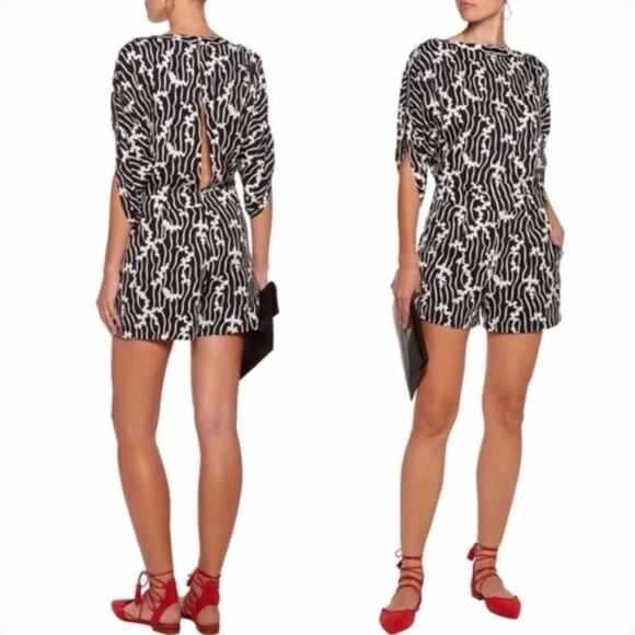 Diane von Furstenberg Soleil Slit-Back Romper Black and White Size 4 - Picture 1 of 16